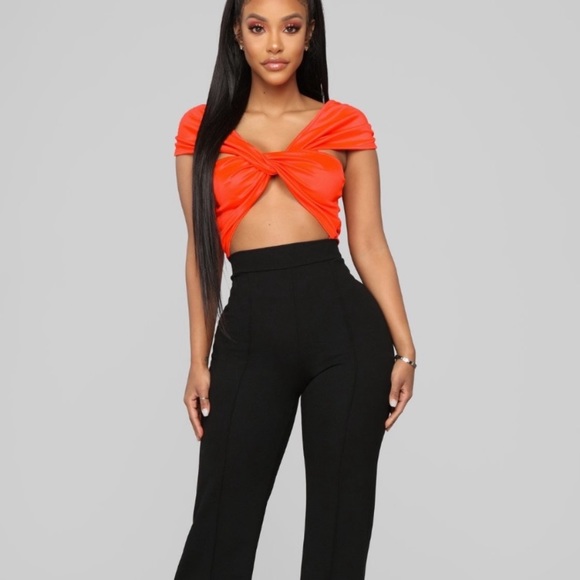 Fashion Nova Tops - All Knotted Up Bodysuit - Neon Orange - Med - NWT